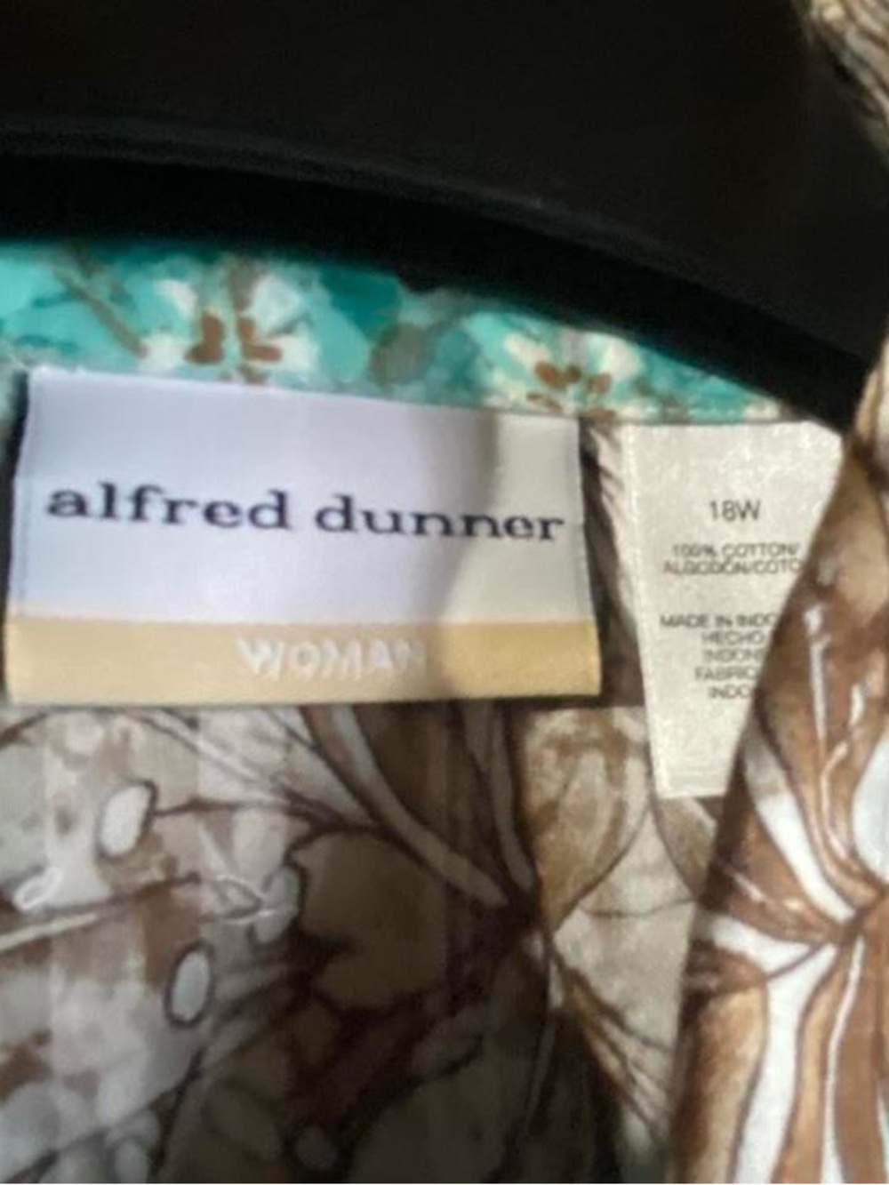 Alfred Dunner Teal and Brown Floral Button-Down Blouse - Picture 2 of 3